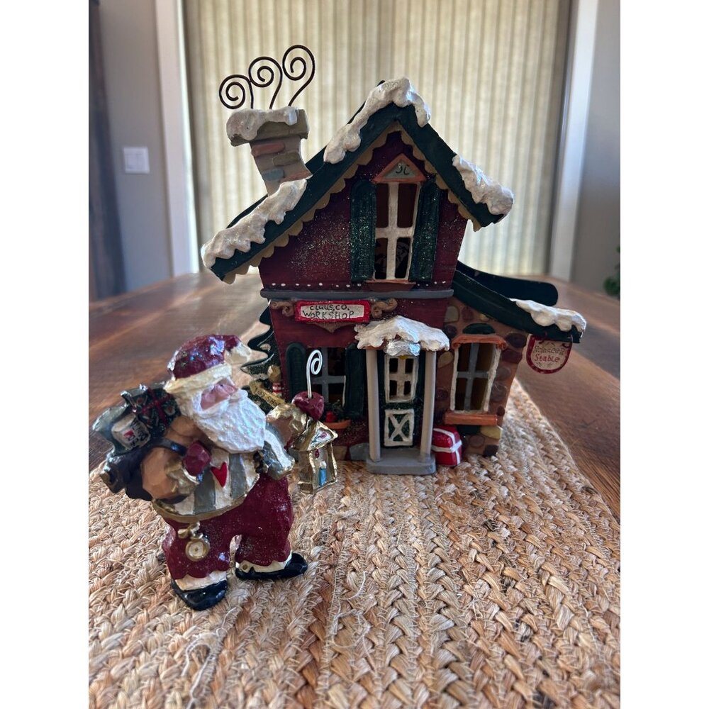 Kurt Adler Santas Workshop Light-Up Christmas House With Santa Figurine & Card H